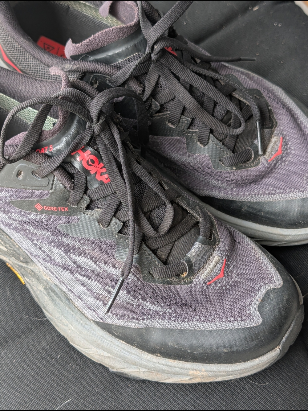 Hoka One One Black and Purple Gore‑Tex Trail Shoes
